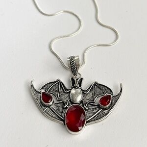 Garnet 925 Sterling Silver BAT Necklace Handmade Gemstone womens Jewelry goth